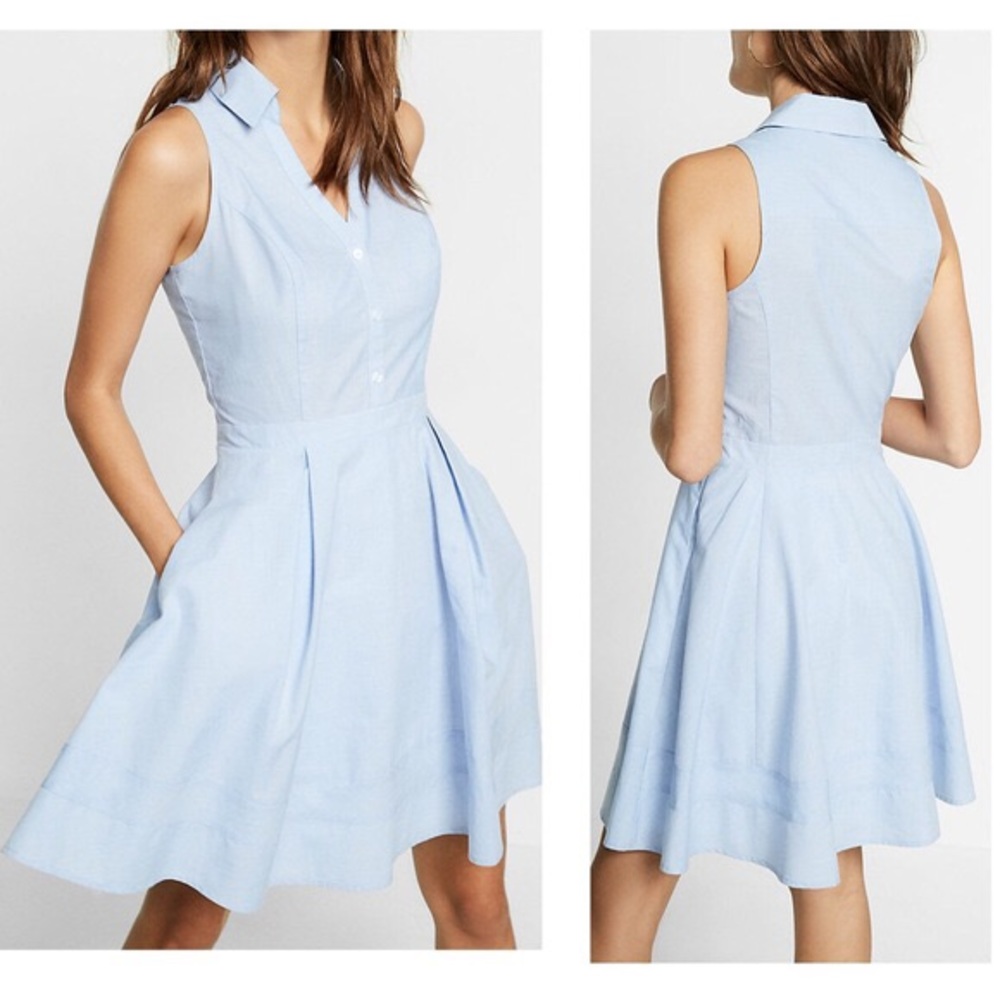 Sleeveless Cotton Fit And Flare Shirt Dress